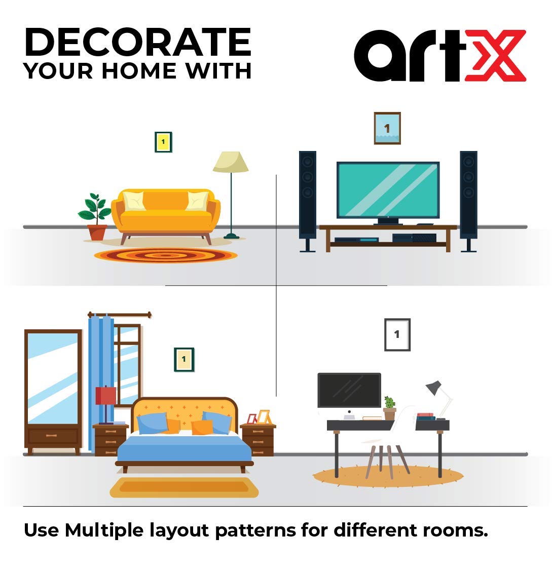 ArtX Paper Big Motivational Quote Wall Frame Art Painting, Multicolor, Inspirational, 10X13 in each, 20X26 inches combined, Set